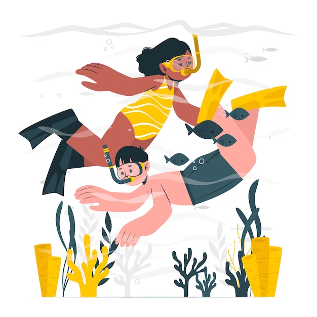 潜水扁平插画