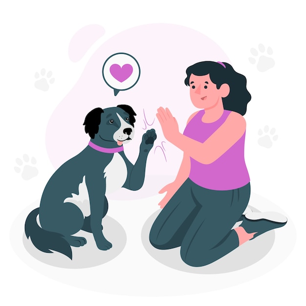 女孩和小狗击掌扁平插画