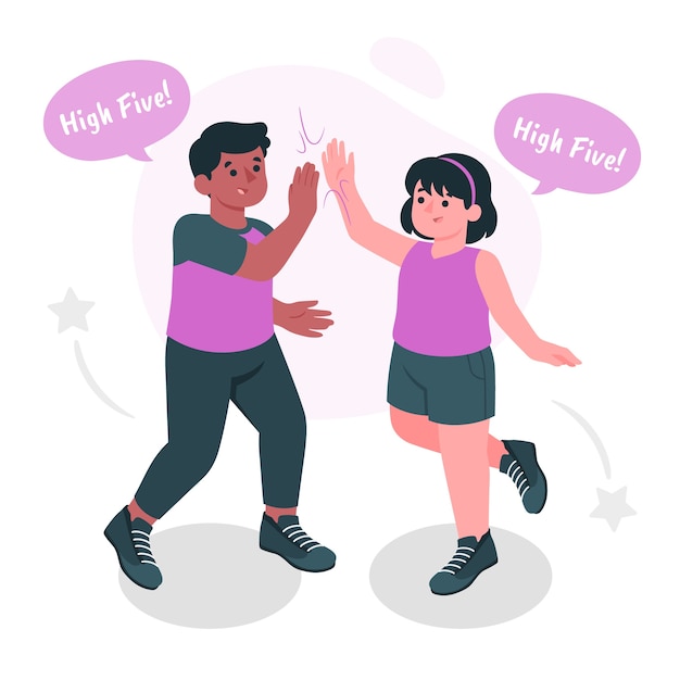 男孩女孩击掌扁平插画