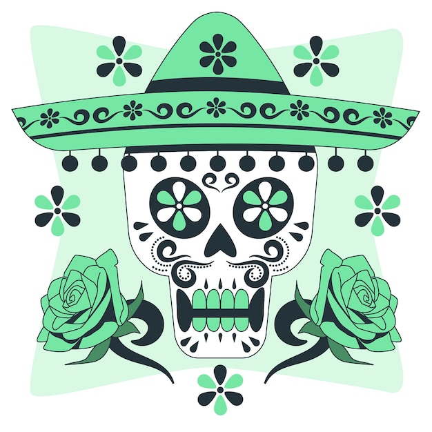 墨西哥亡灵节骷髅扁平插画
