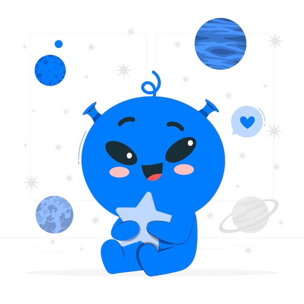 可爱的外星人扁平插画