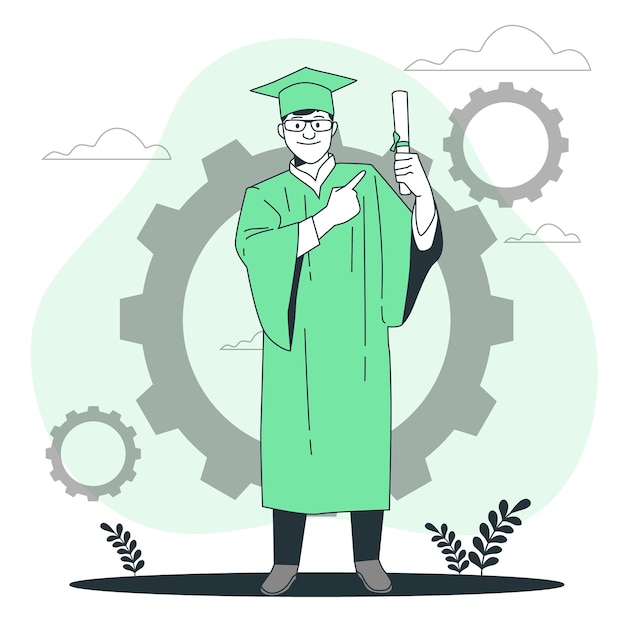 穿学士服毕业的男孩扁平插画
