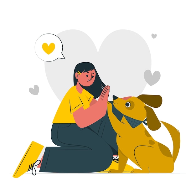 女人和小狗击掌扁平插画