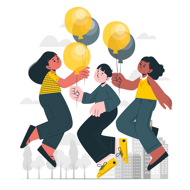 儿童和气球扁平插画