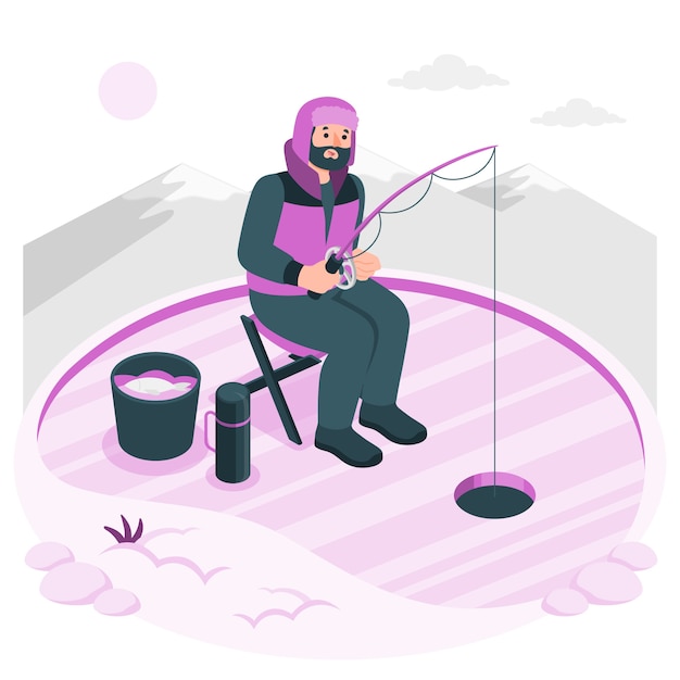 冰上钓鱼扁平插画