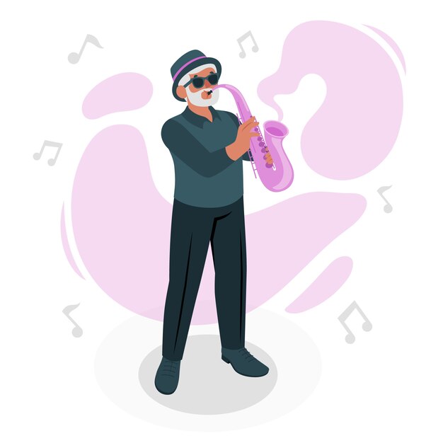 爵士萨克斯管吹奏者扁平插画