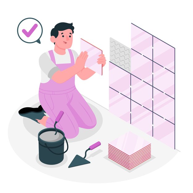 贴瓷砖装修扁平插画