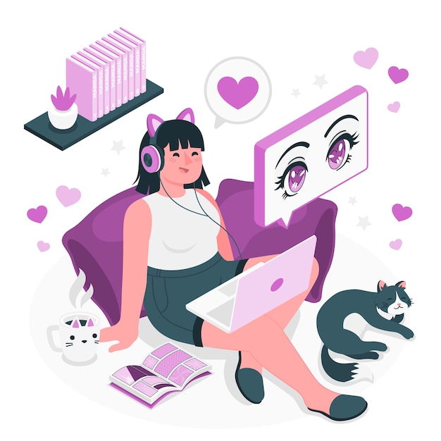 宅男宅女扁平插画