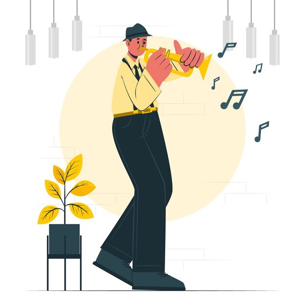 演奏爵士小号扁平插画