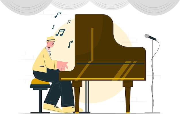 演奏爵士钢琴扁平插画