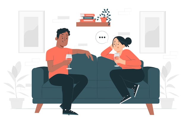 喝红酒的男人女人扁平插画