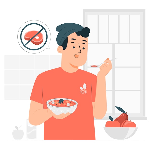 吃素的人素食主义者扁平插画