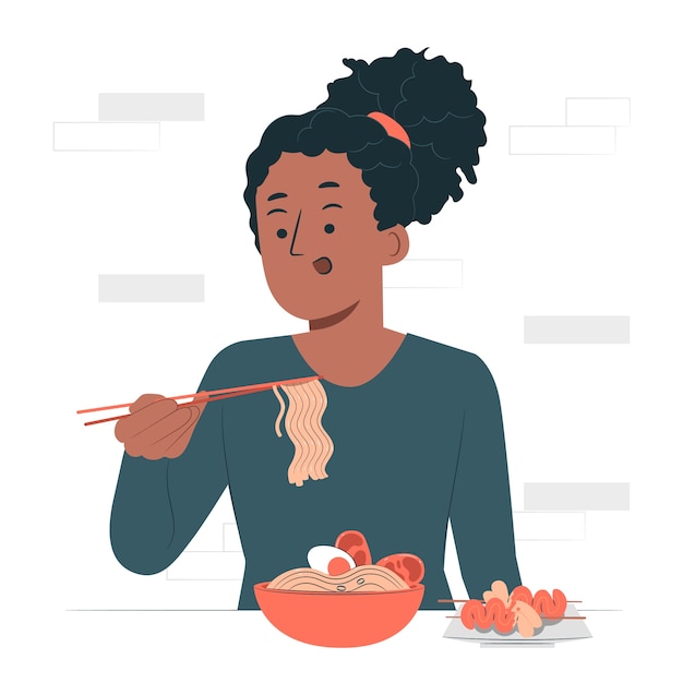 吃韩国料理的人扁平插画