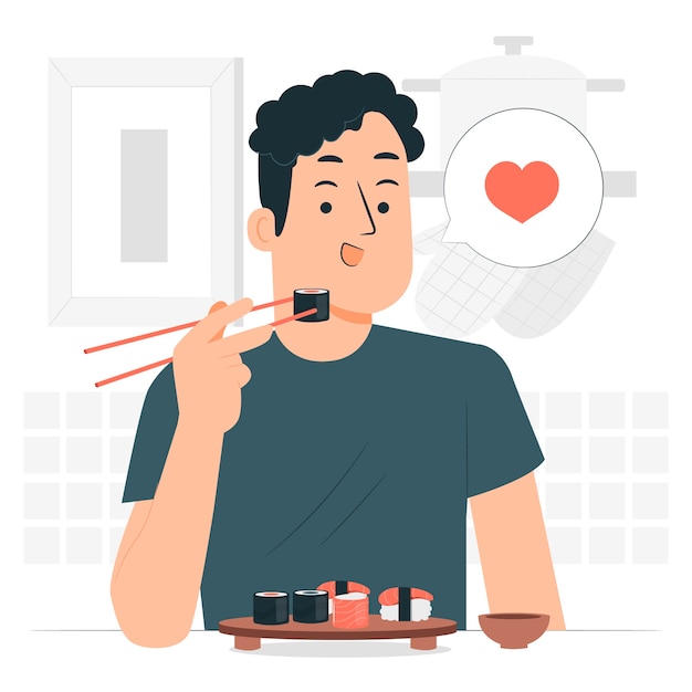 吃寿司日本料理的人扁平插画