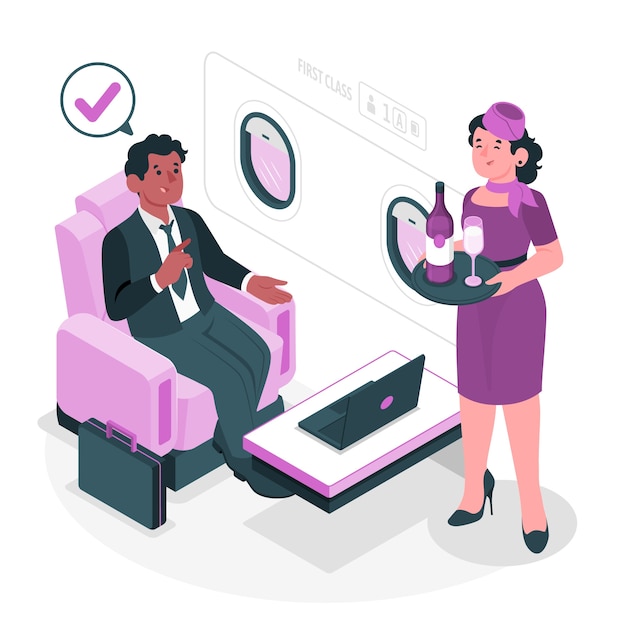 飞机头等舱扁平插画