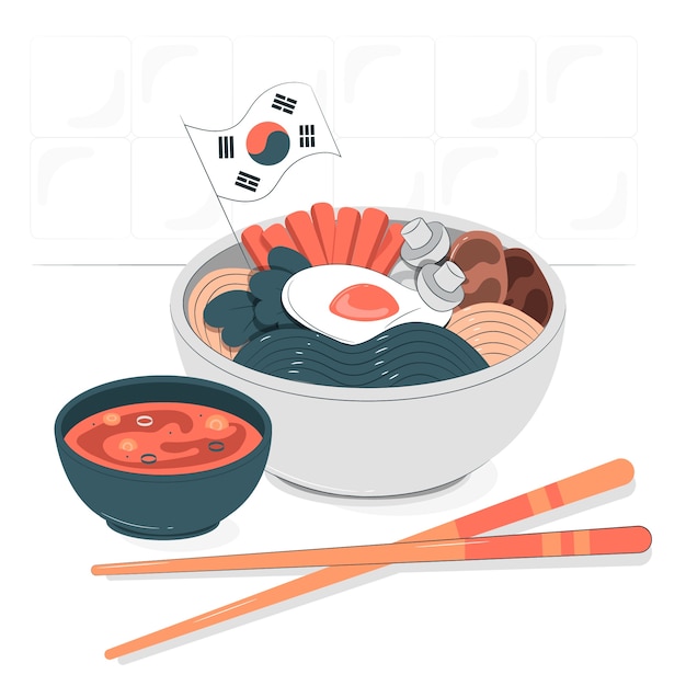 韩国食品韩国料理扁平插画