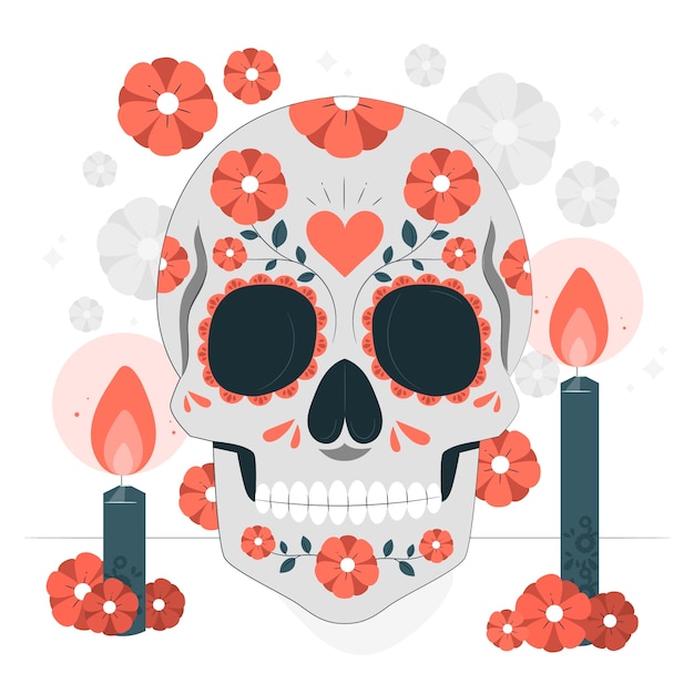 墨西哥亡灵节骷髅头扁平插画