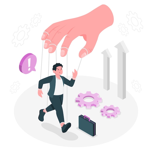 操纵提线木偶扁平插画