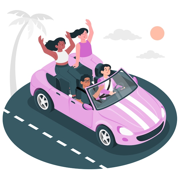 敞篷车汽车扁平插画