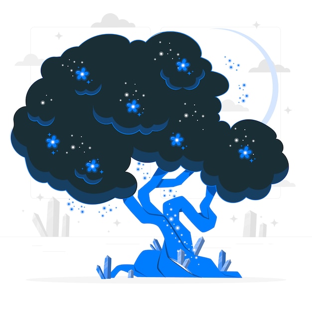 魔法树木扁平插画