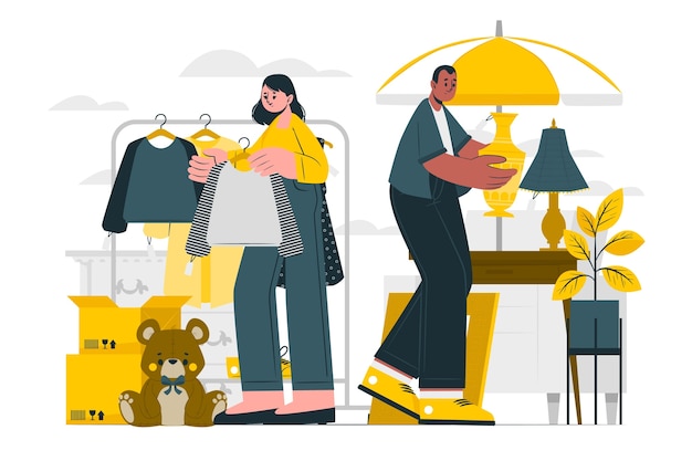 跳蚤市场二手市场扁平插画