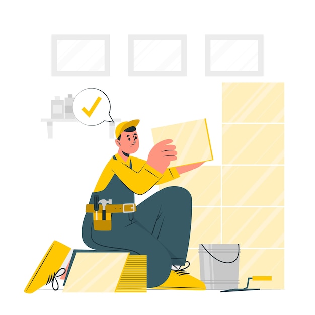 装修贴瓷砖扁平插画