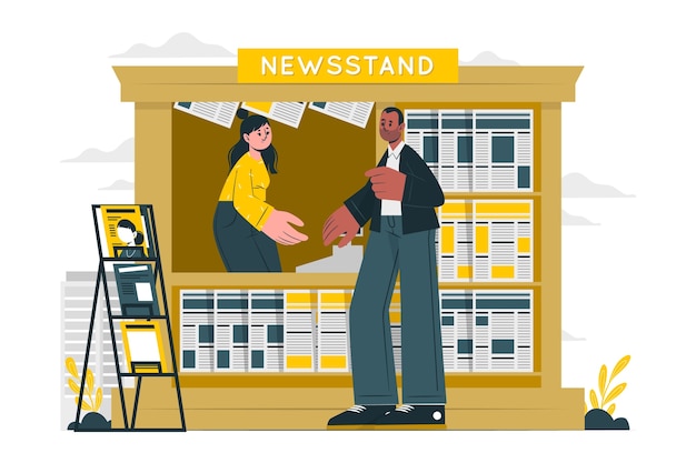 报摊报刊亭扁平插画