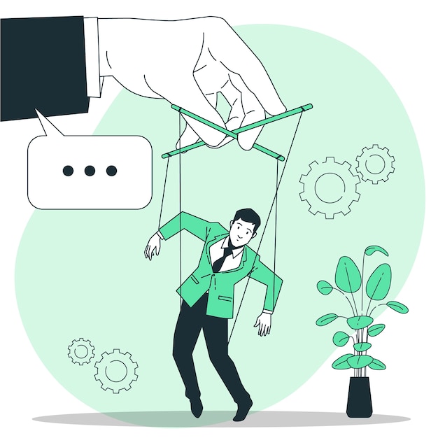 操纵提线木偶扁平插画