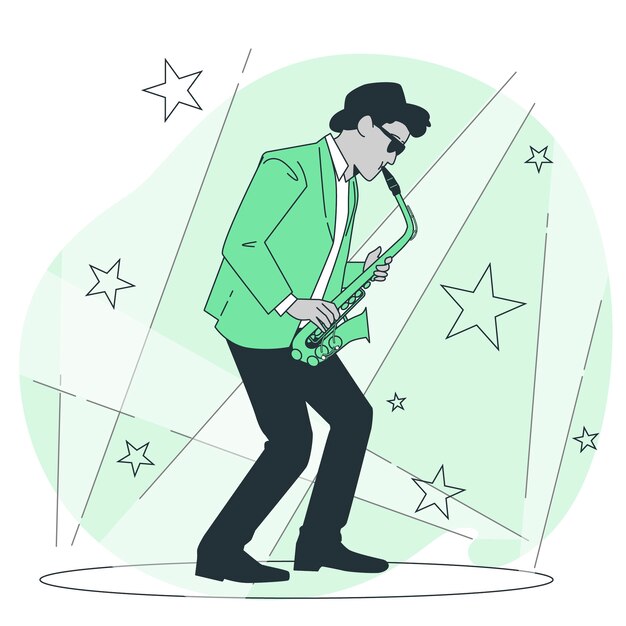 爵士萨克斯管吹奏者扁平插画
