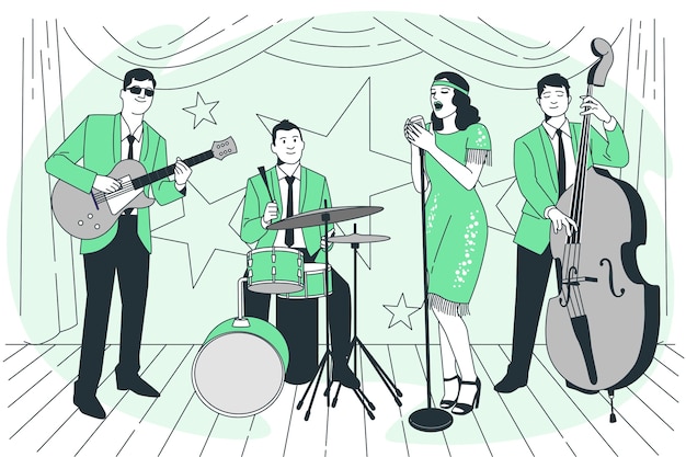 爵士乐队扁平插画