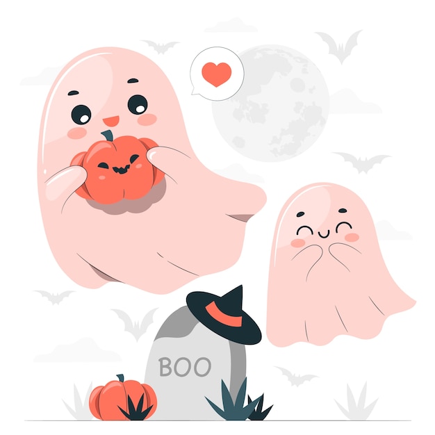 可爱的幽灵扁平插画