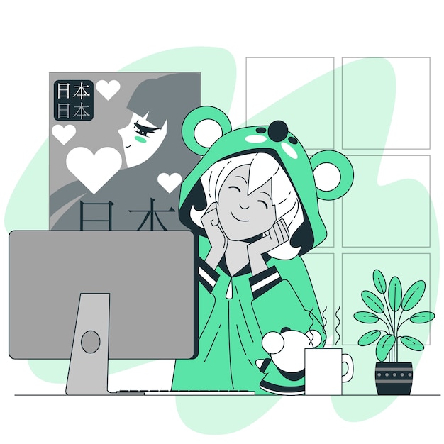 宅男宅女扁平插画