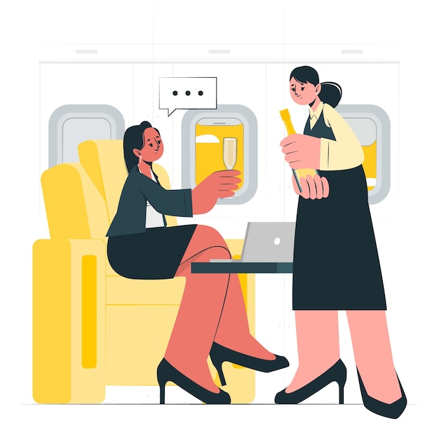飞机头等舱扁平插画