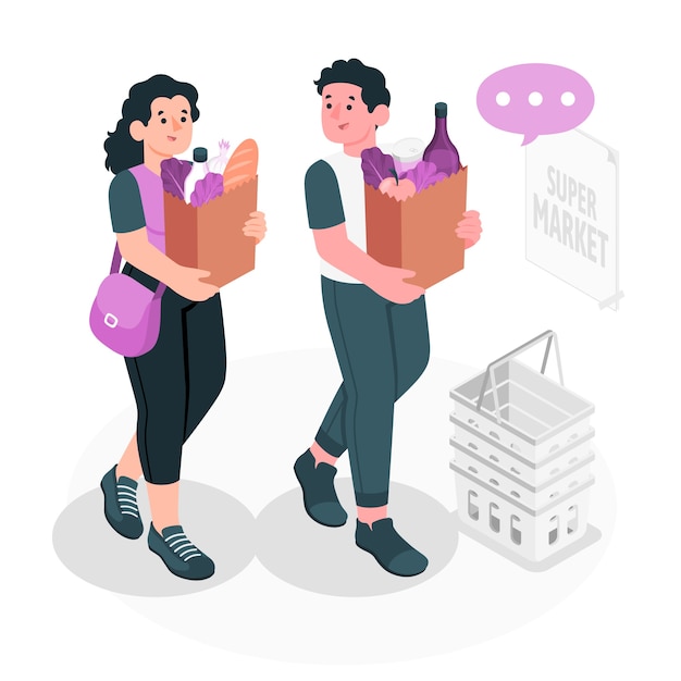 人们抱着购物袋扁平插画