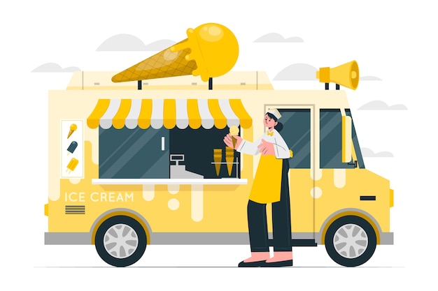 冰淇淋快餐车扁平插画