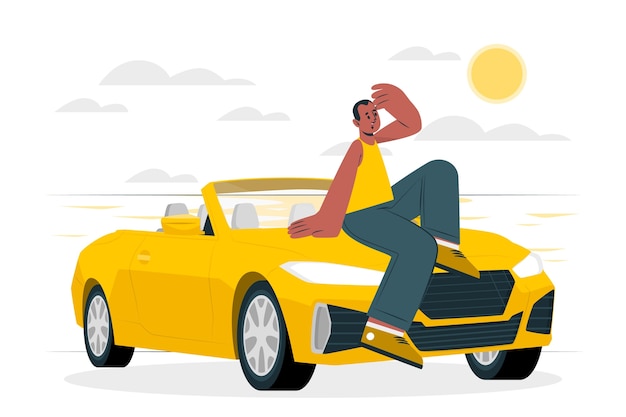 敞篷车汽车扁平插画