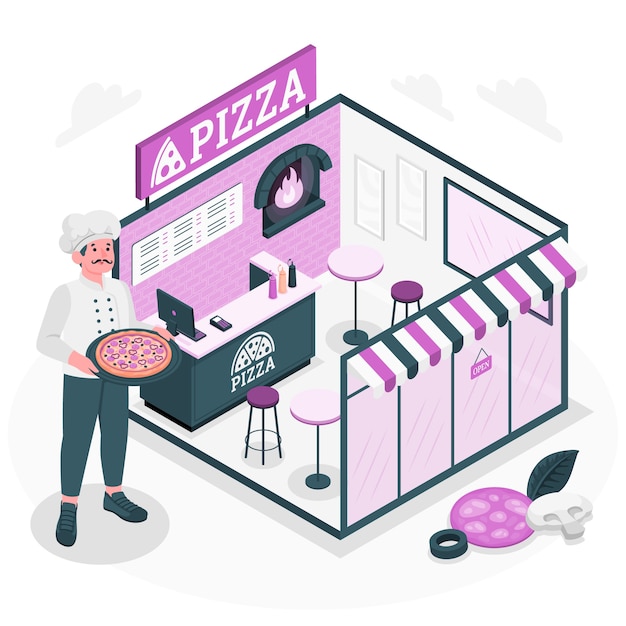 披萨餐厅扁平插画