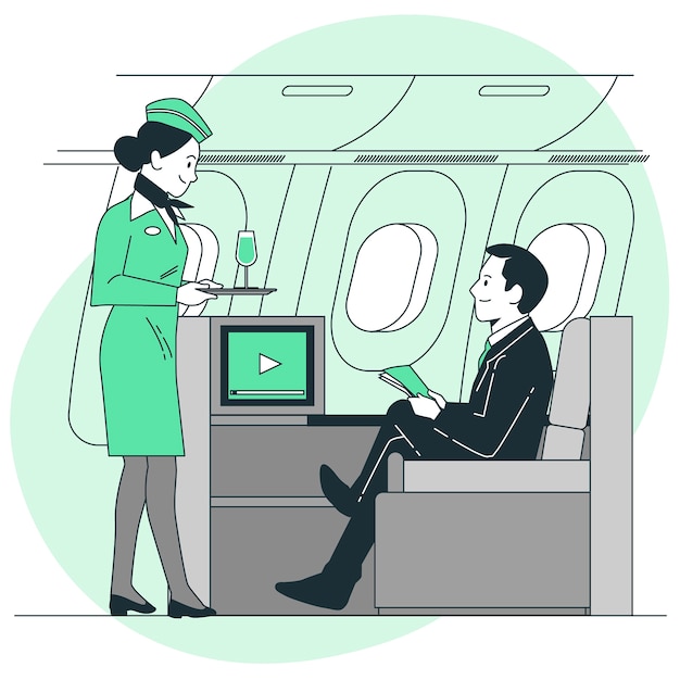 飞机头等舱扁平插画