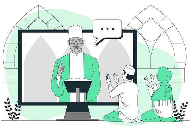 清真寺在线服务扁平插画