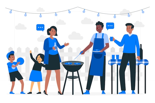 聚餐烧烤扁平插画