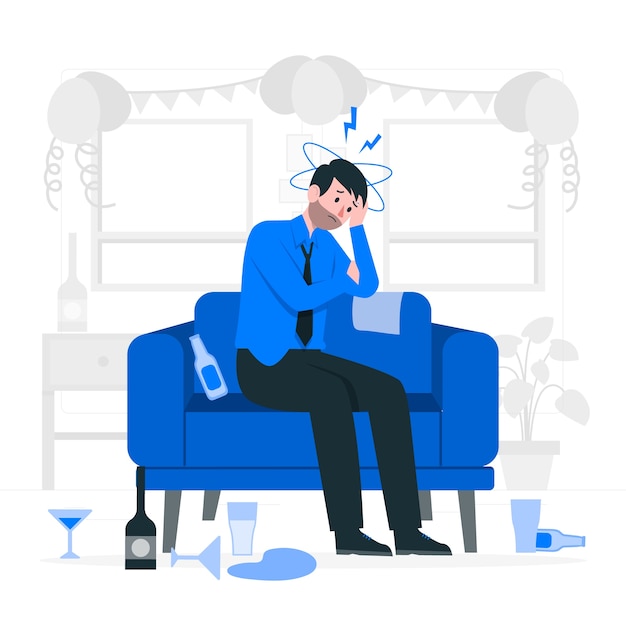 宿醉酒后扁平插画