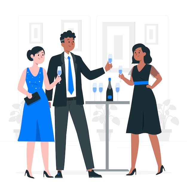 鸡尾酒会扁平插画