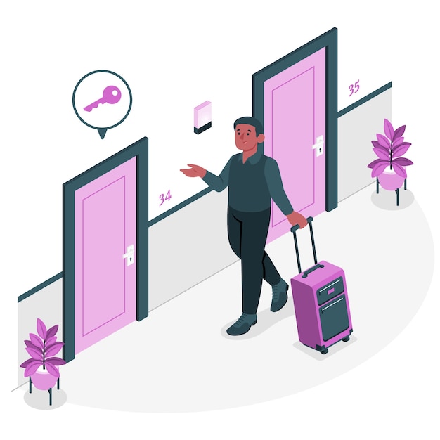 酒店走廊扁平插画