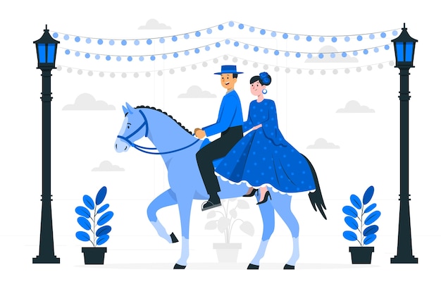 骑马的男女扁平插画