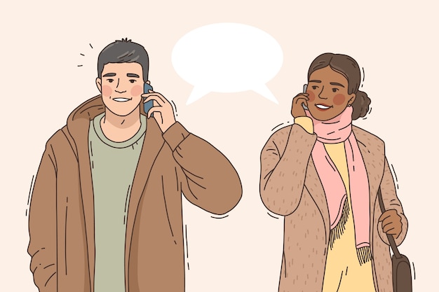 手绘打电话的人插画