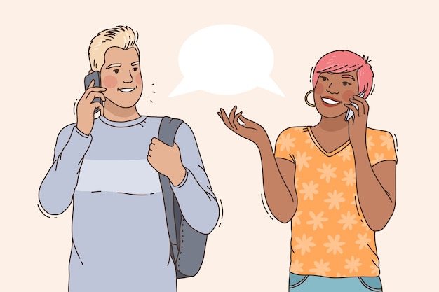 手绘打电话的人插画