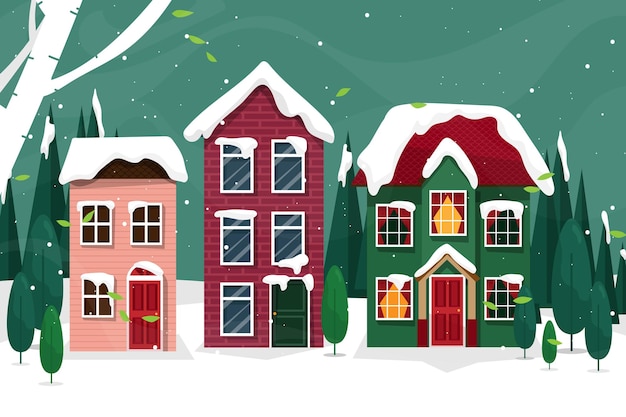 被雪覆盖的房子插画