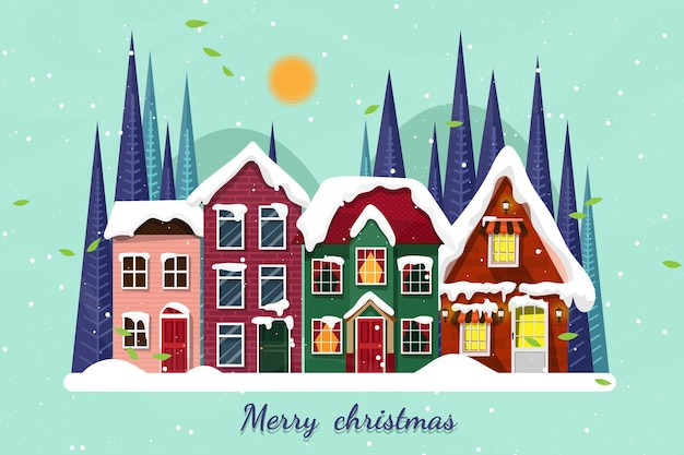 被雪覆盖的房子插画