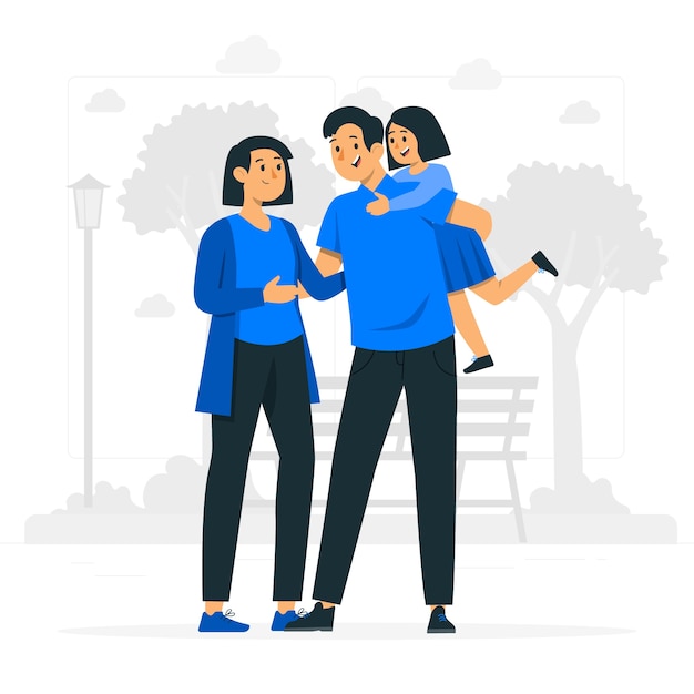 家庭一家三口扁平插画