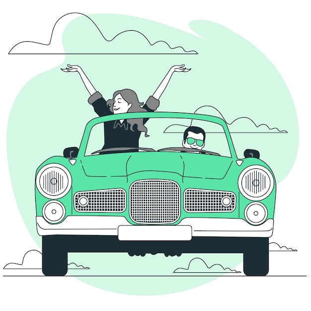 敞篷汽车扁平插画